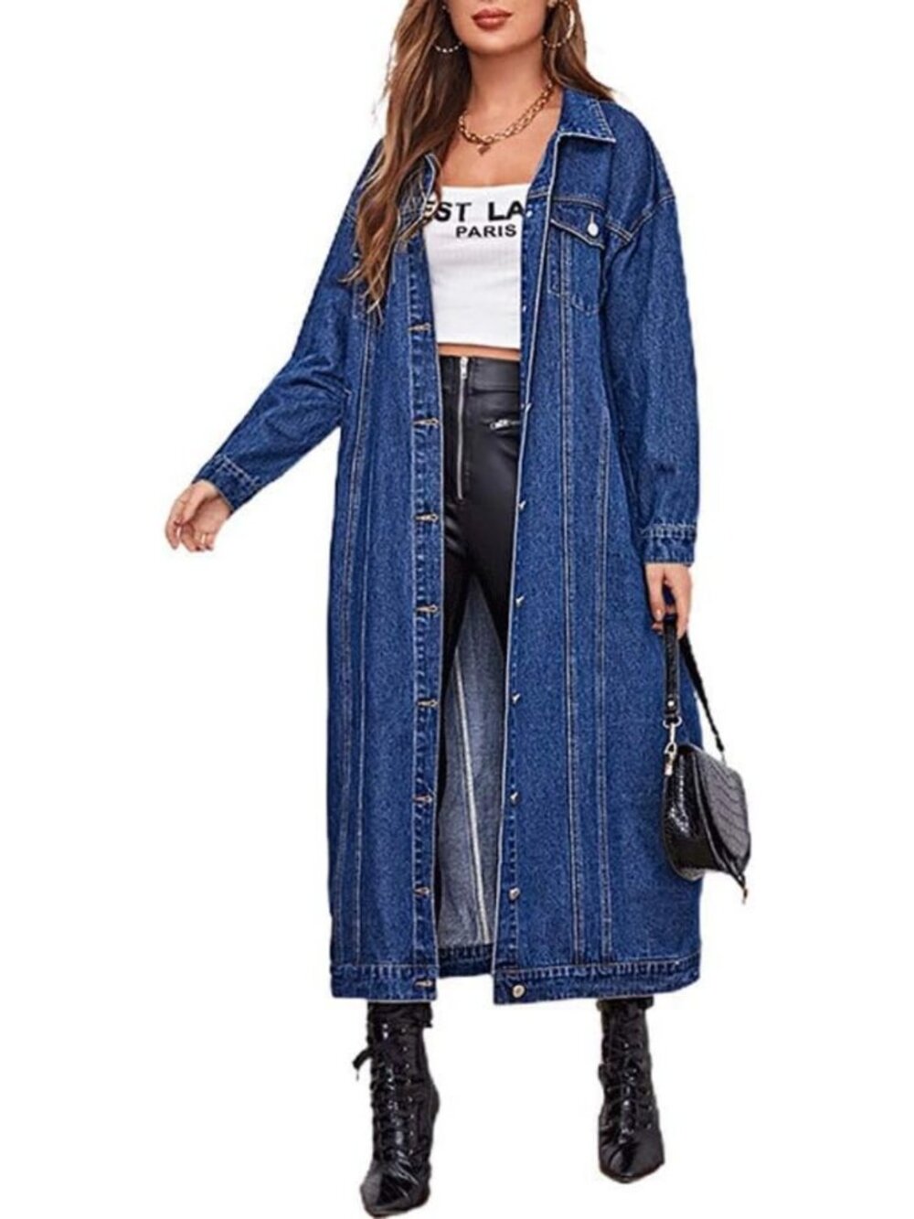 Chic Women's Spring Denim Midi Jacket | Button Down Trench Coat for Stylish